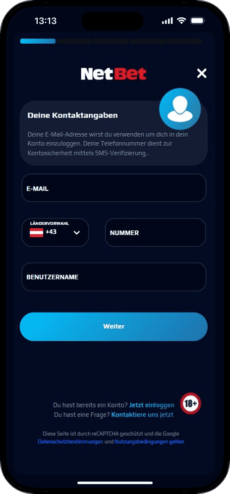 Registrierung bei NetBet